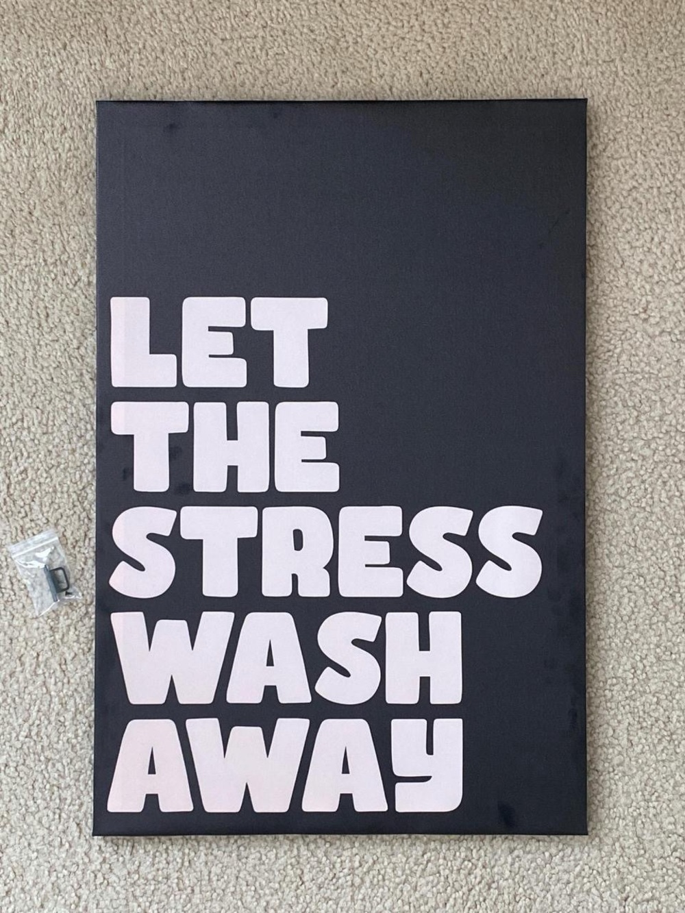 Bath Wall Art Sign - Let The Stress Wash Away (Black & Light Pink)
